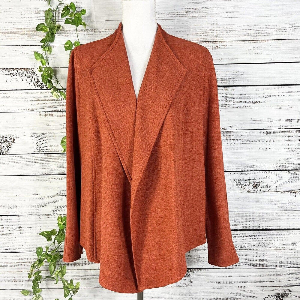 Kasper Open Front Blazer Jacket size Medium Burnt Orange Textured Stretch Career